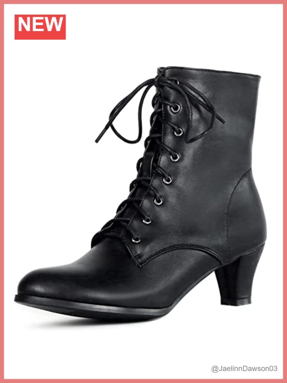 Victorian Boots Lace Up Ankle Booties Mid Heel Almond Toe